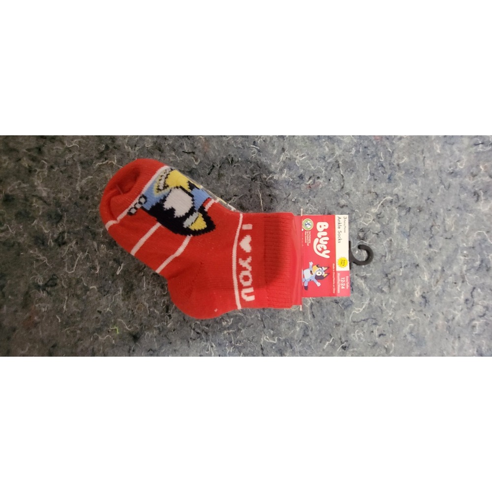 Bluey Kids‎ Ankle Socks "I Love you" Size 12-24 Set of 3